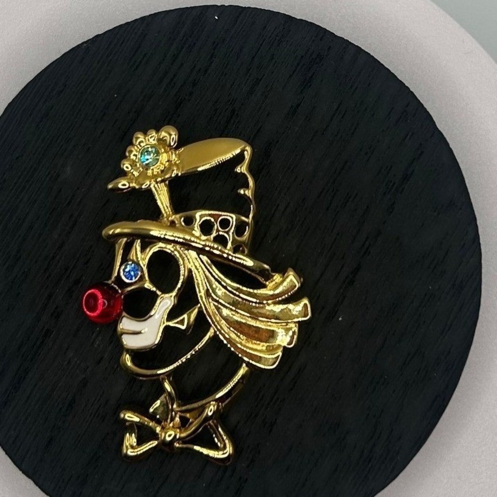Danecraft Gold Tone Clown Face‎ Brooch Red Jelly Nose #312 - Picture 3 of 6